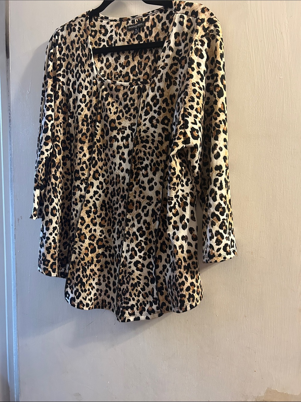 Ava & Grace Leopard Print Scoop Neck Top - Beige Brown Black